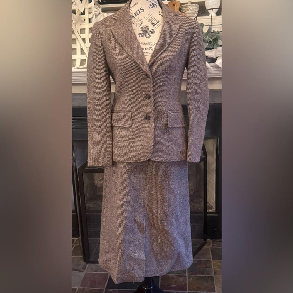 Ah! Austin Hill Vintage Union Label Wool Tweed Suit Belt Skirt Blazer Brown Sz 6